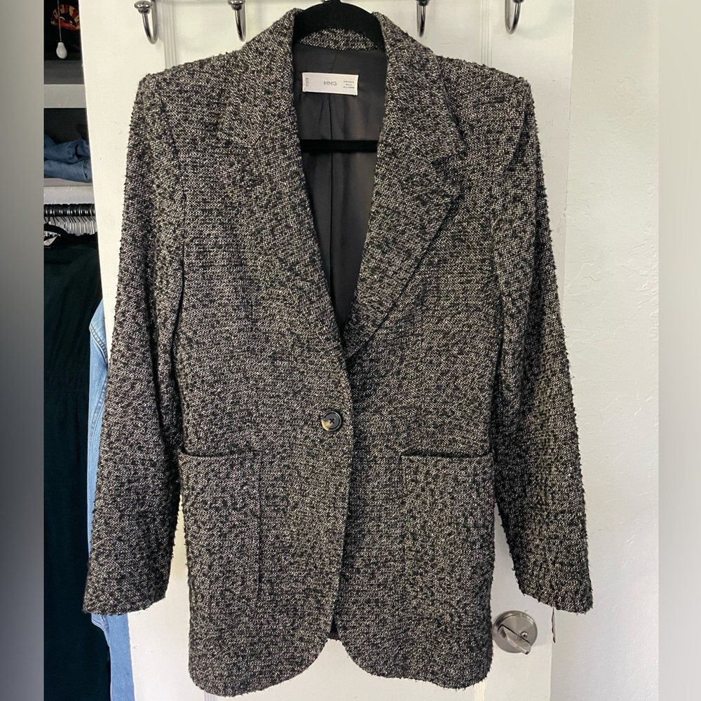 Mango Black and Gray Textured Blazer
